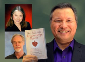Tom Marcoux holds up the book "Five-Minute Relationship Repair" by Dr. Susan Campbell and Dr. John Grey