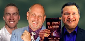 Tom Marcoux holds the book "The Millionaire Mentor" co-authored by Greg S. Reid and Jason Stone
